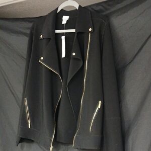 Chico's Black Bonded Moto Jacket with Gold Accents NWT SZ 2